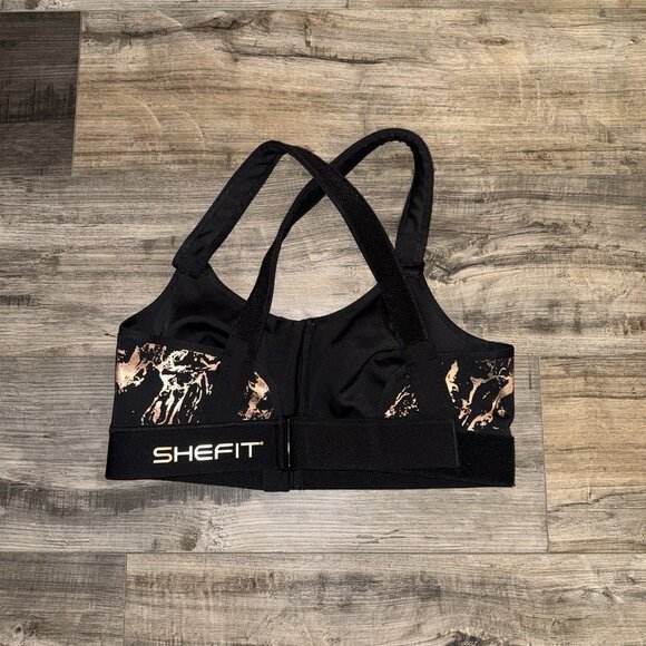 SHEFIT Women’s Black Front Zip High Impact Sports Bra Size 1Luxe - Picture 3 of 4